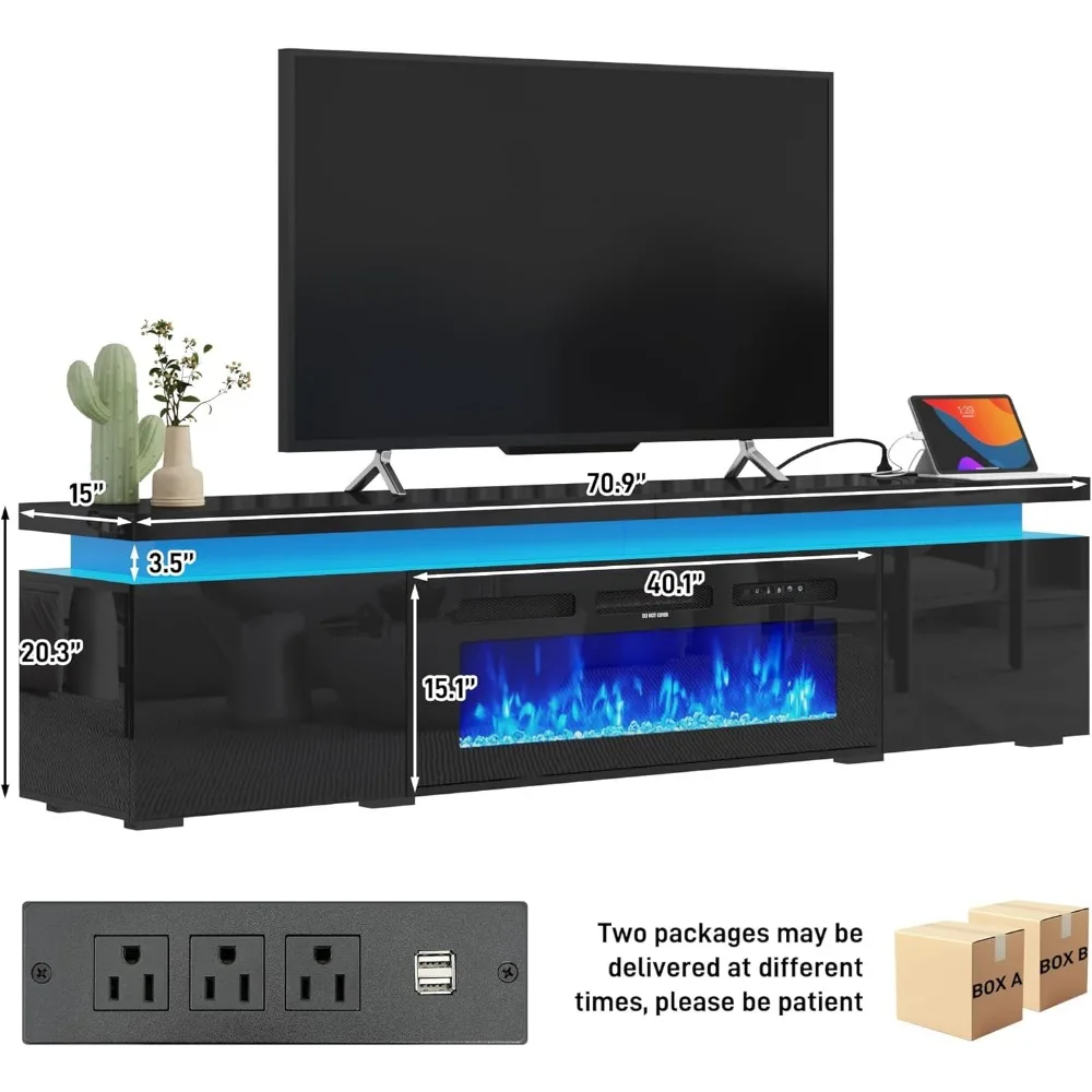 71Inch LED TV Stand with 40In for 80Inch TV,Modern Fireplace TV Stand,High Gloss TV Console Entertainment Center 3