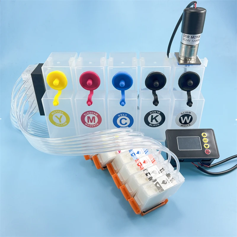 E Pson XP-15010 XP-15080 XP15000 칩 없는 카트리지 XP15000 DTF CISS 잉크 시스템 잉크 탱크(흰색 잉크 교반기 타이머 믹서 포함)