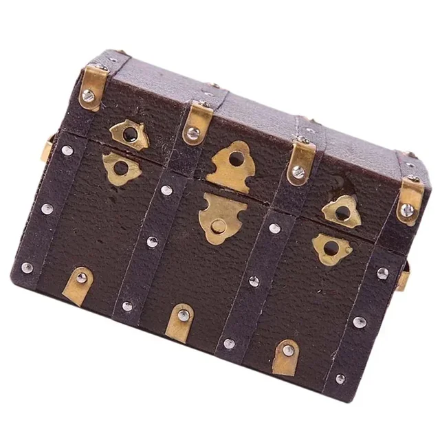 1:12 Scale Doll Brown Leather Wooden Box Case Vintage Case Box Dollhouse Suitcase Furniture Play House Accessories 3