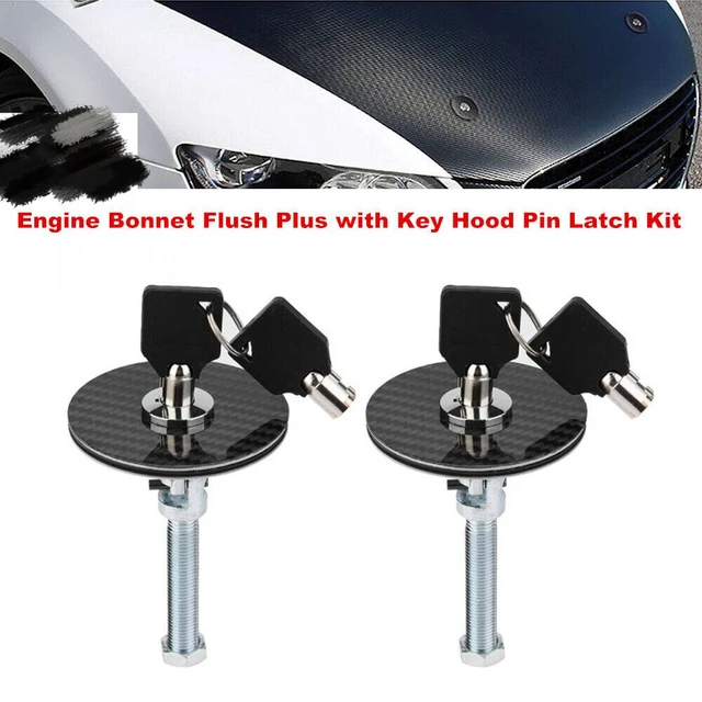 UNIVERSAL RACING Mount Bonnet Black Carbon Fiber Hood Pins Latch Key  Locking Kit