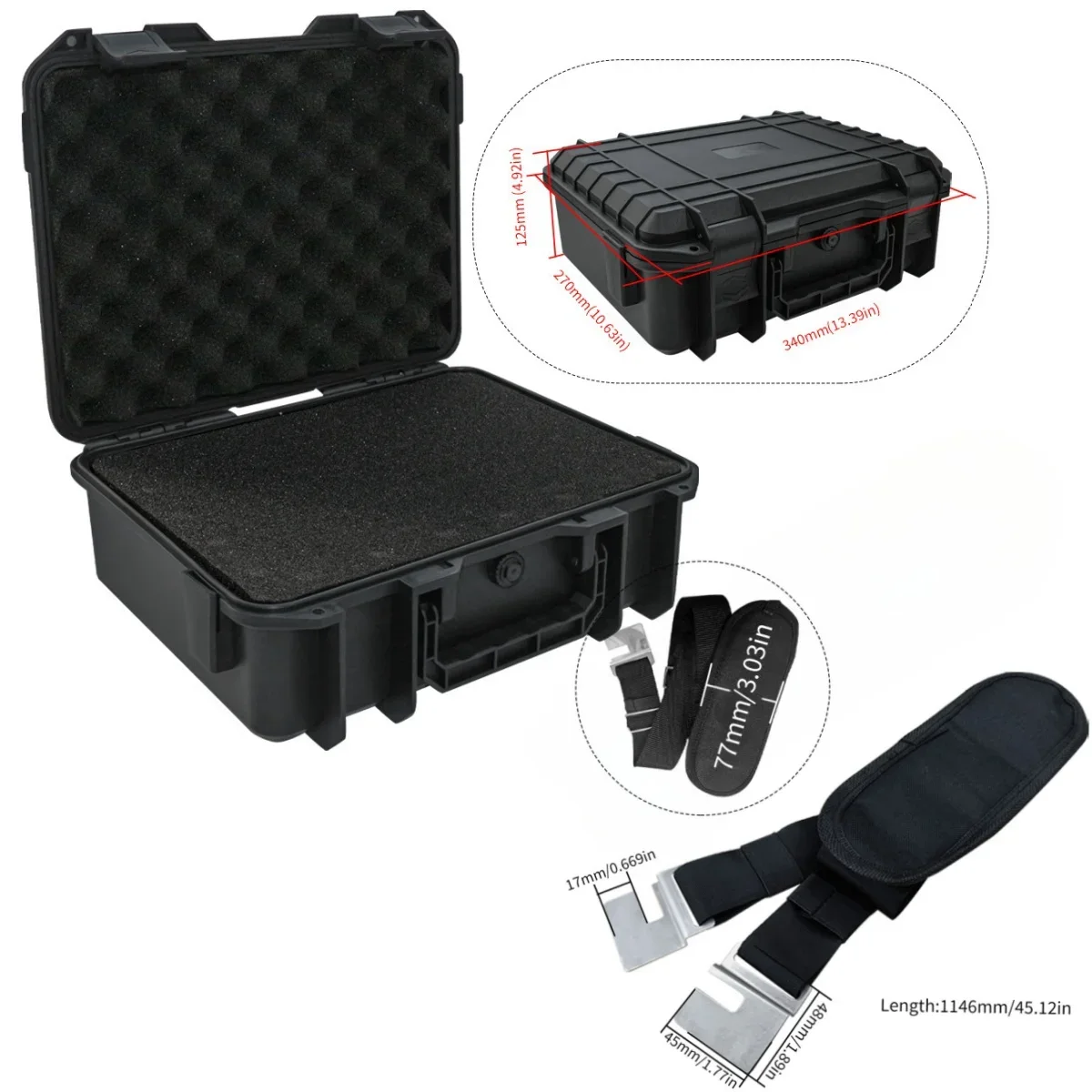 1pc Waterproof Protective Equipment Hard Carry Case with Shoulder Strap, Digital Electronic Product Storage Box with Sponge 2