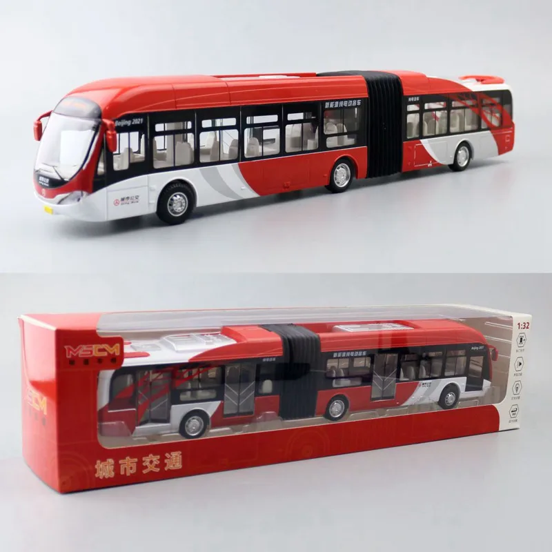 

1:32 Articulated Double Section Bus Toy Car Diecast Coach Model Pull Back Doors Openable Sound & Light Collection Gift Kid Boy