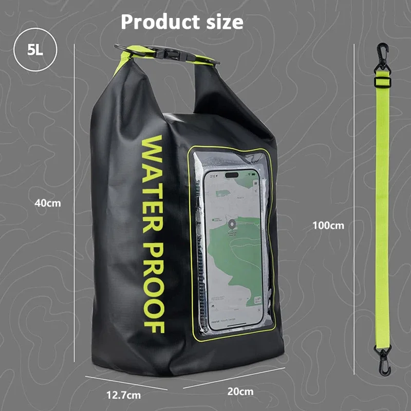 5L Dry Bag Swimming Pack Touch Screen Outdoor Waterproof Kayak Storage Bag Trekking Drifting Rafting Surfing Boating Storage