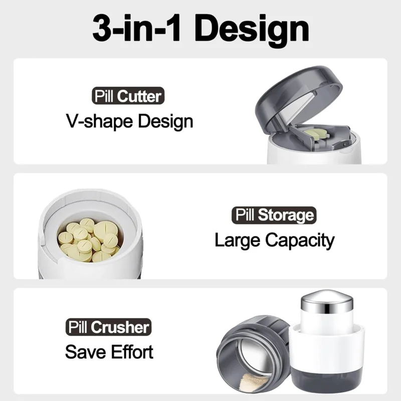 3-in-1 Multifunctional Pill Organizer and Crusher with Integrated Dispenser