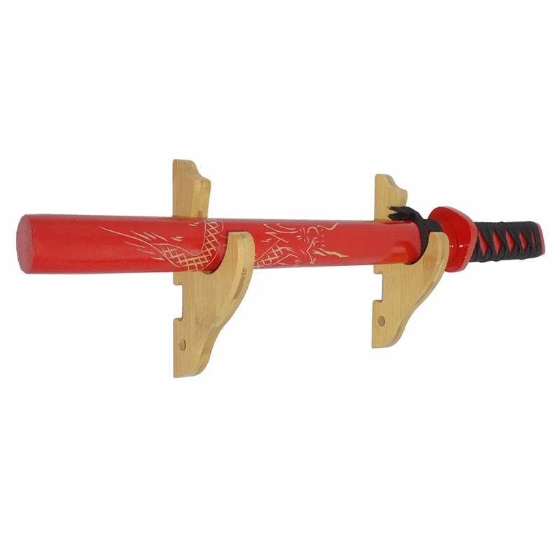 2/Set Bamboo Sword Display Rack Wood Finish Sword Hook Wall Mount Samurai Sword Hanger For Katana Wakizashi Tanto Genji