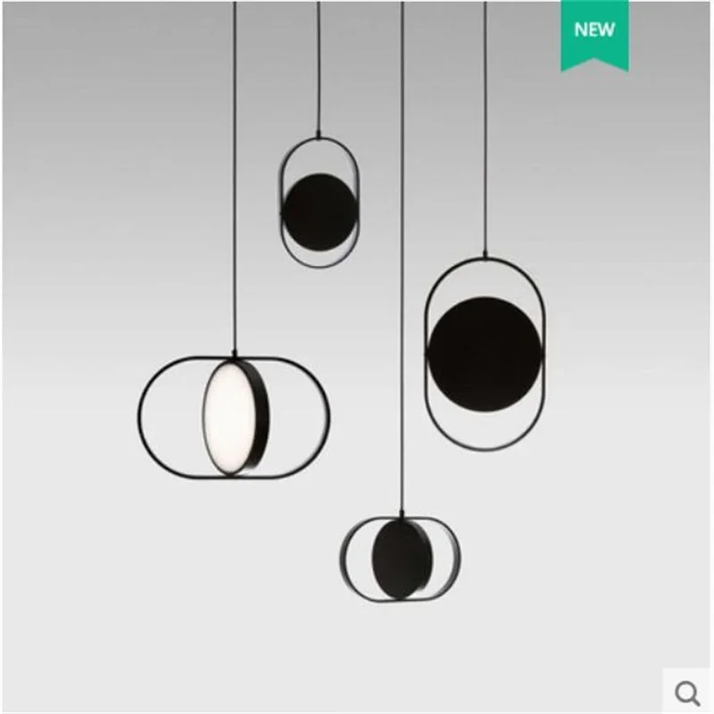 

Postmodern Creative Simple Wrought Iron Chandelier Nordic Ellipse for Living Room Art Restaurant Bedroom Bedside LED Light Black