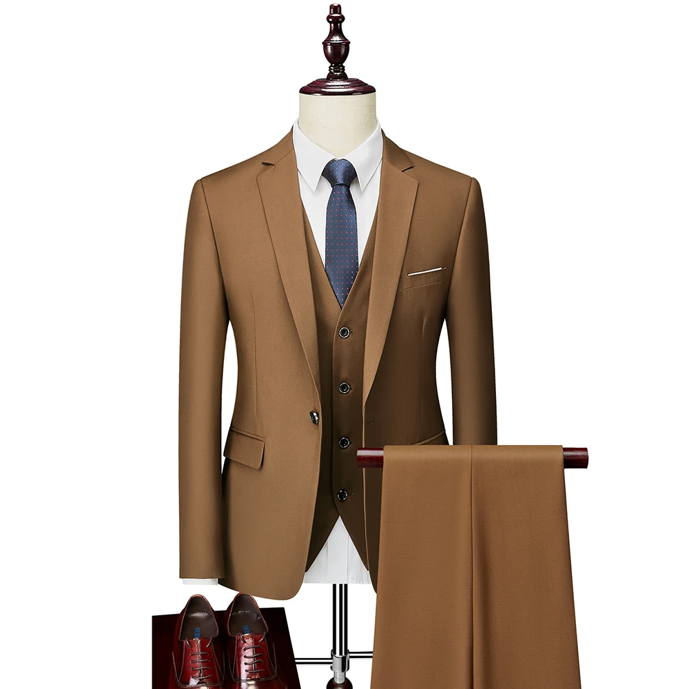 Mens Suit Men's Business Blazers Wedding Groom's Three-piece Suit Tuxedo S-6XL