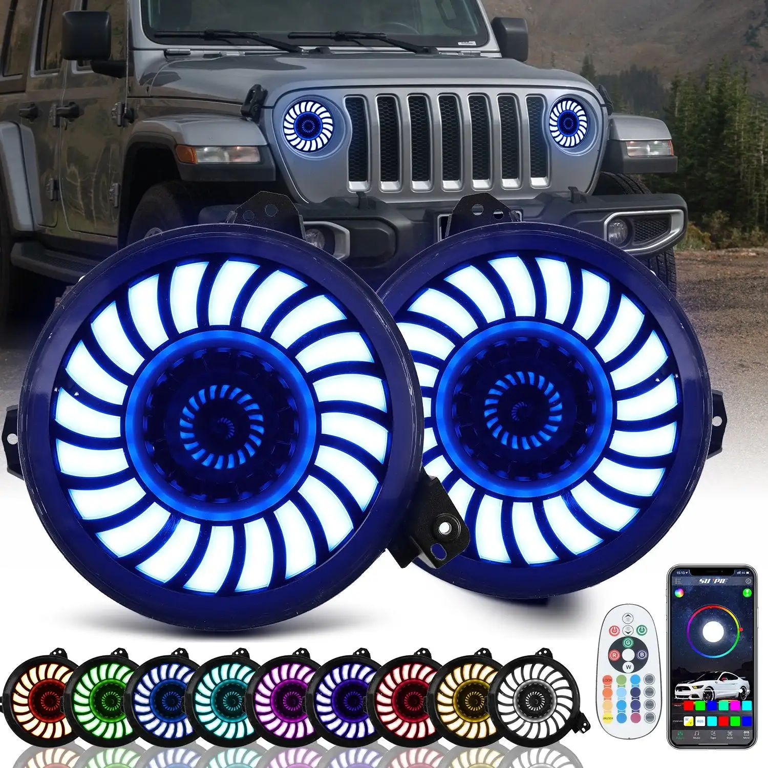 MGLLIGHT - Faro LED Halo De 7 Pulgadas Con Luz De Señal De Giro Verde