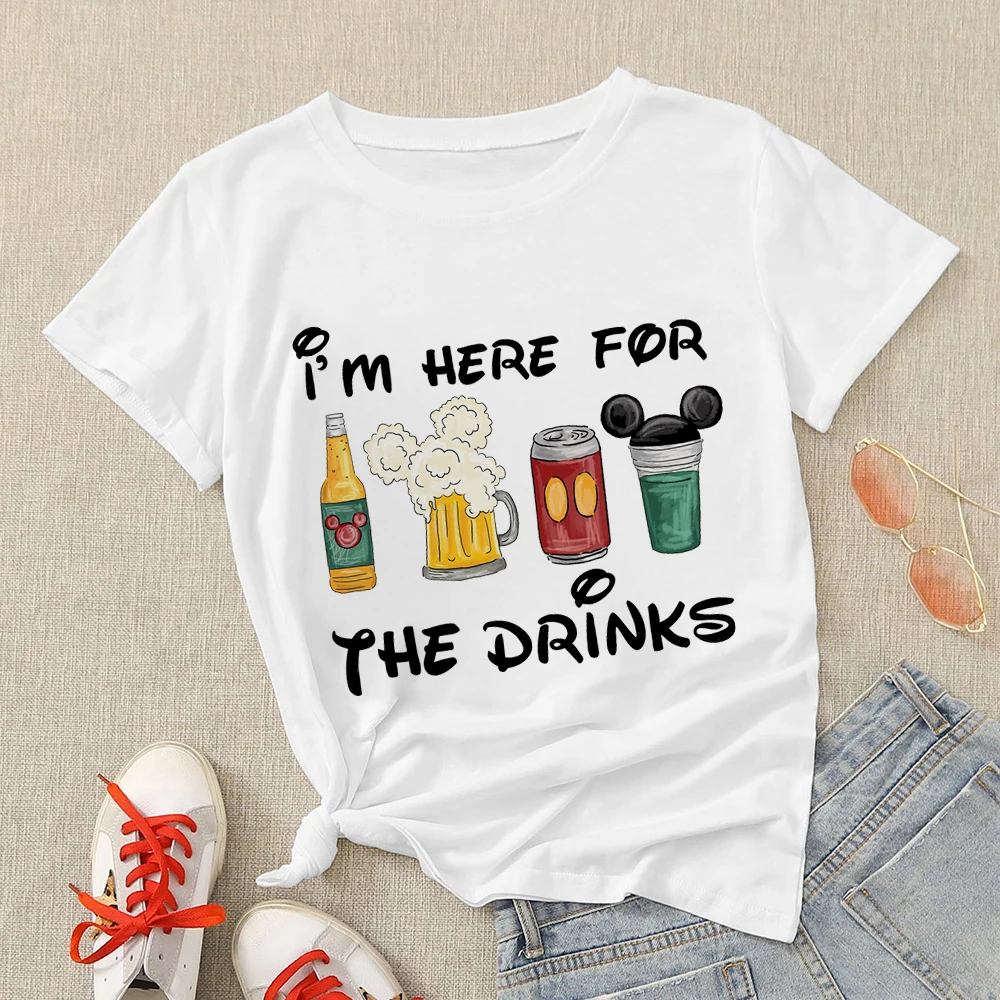 

Disney I'm Here for The Drinks Women's T-Shirts Adult World White Tops Ropa Tumblr Mujer Spain Aesthetic Free Shipping Clothes