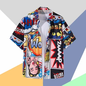 Summer Hawaiian Shirt New Men's Short-sleeved Tops 3d Print Oversized Hip Hop Blouse Street Bear Graphic Casual Vintage Men Tees