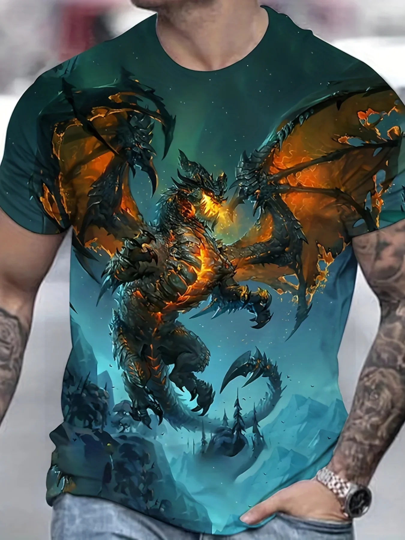 

Men's Short Sleeve Dragon 3D Printed T-Shirt - Casual, Stretchy, Perfect for Spring/Summer Oversized Short Sleeve Apparel