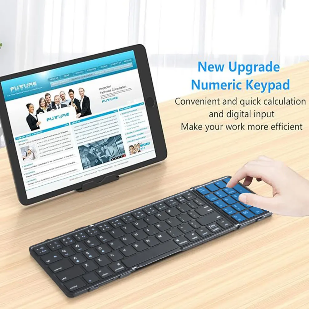 BOW full size foldable mobile phone keyboard numeric keypad rechargeable portable travel Bluetooth keyboard