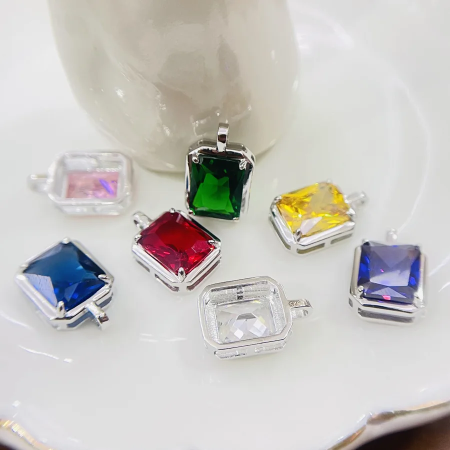 925 Sterling Silver Stone Pendant Chain Light Blue Yellow Crystal Necklace for Women Party Fine Jewelry Collarbone Chain