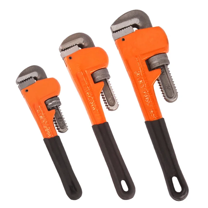 Heavy Duty Straight Pipe Wrench 8/10/12/14/18 Inch Plumbing Installation Pliers Spanner Universal Large Opening Adjustable Clamp