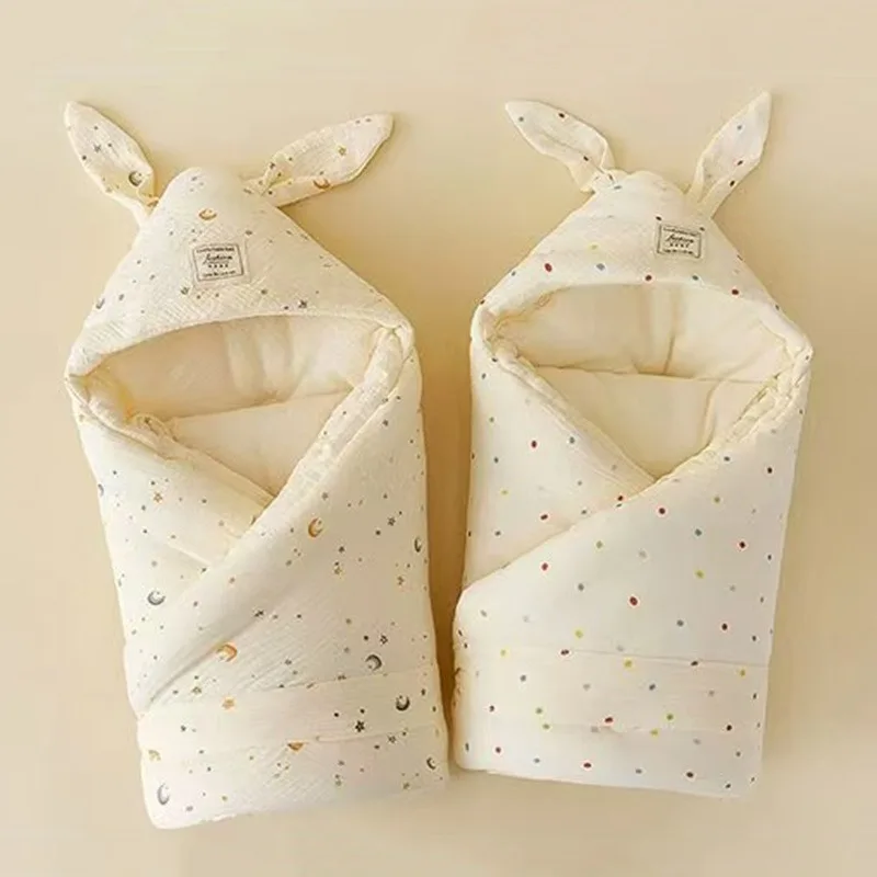 Newborn Cute Rabbit Ears White Cotton Swaddle Blanket Soft Kawaii Delivery Baby Wrap Swaddling Thermal Portable Baby Bedding