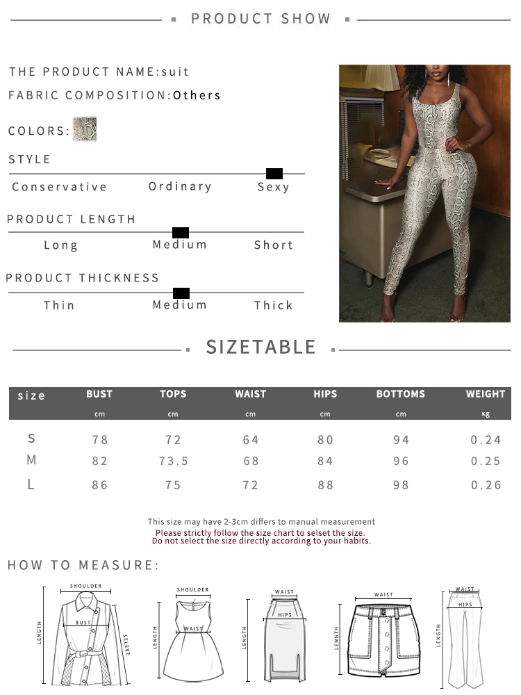SIsterlinda Chic Skinny Snake Print Overall Frau Enge Stretch Ärmellose Mitternacht Clubwear Party Aktivität Workout Overalls – Detail 1