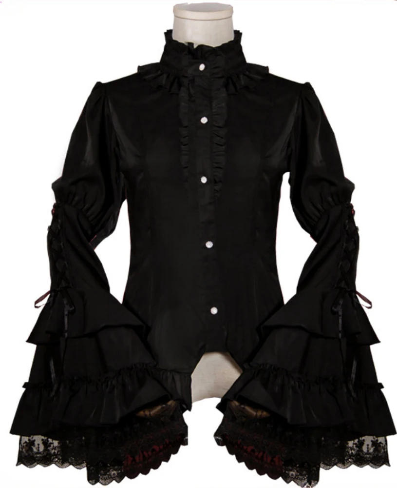 Dark Fragrant Bat Dynamic Lolita Dark Gothic Underlay Shirt Gothic Long Flare Sleeve Lolita Blouse Halloween Shirt by Ocelot