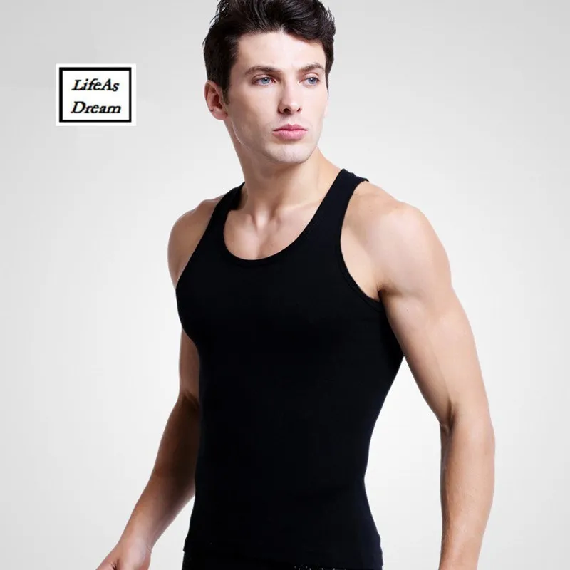 3Pcs/lot otton Mens Sleeveless Top Muscle Vest Cotton Undershirts O-Neck Gymclothing Asian size Casual Shirt Underwear