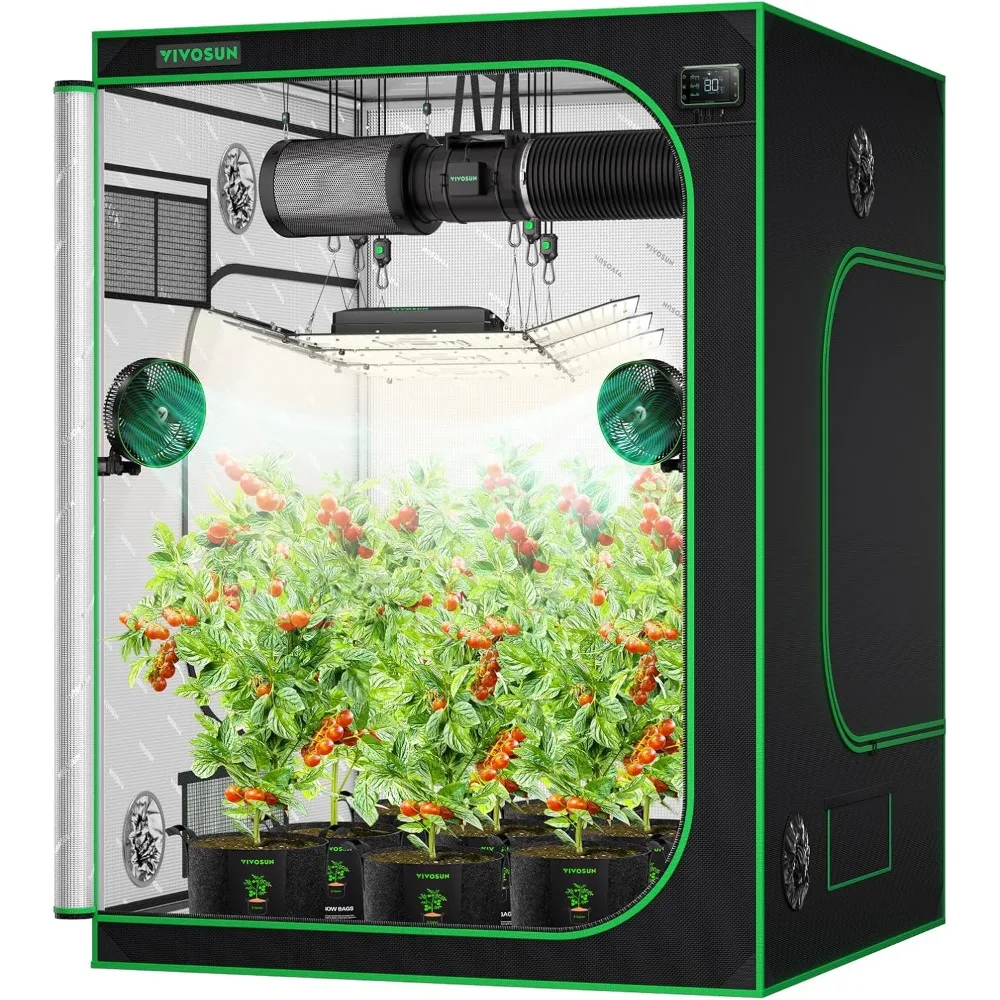 S558 5x5 Grow Tent, 60"x60"x80" High Reflective Mylar with Observation Window and Floor Tray for Hydroponics Indoor Plant