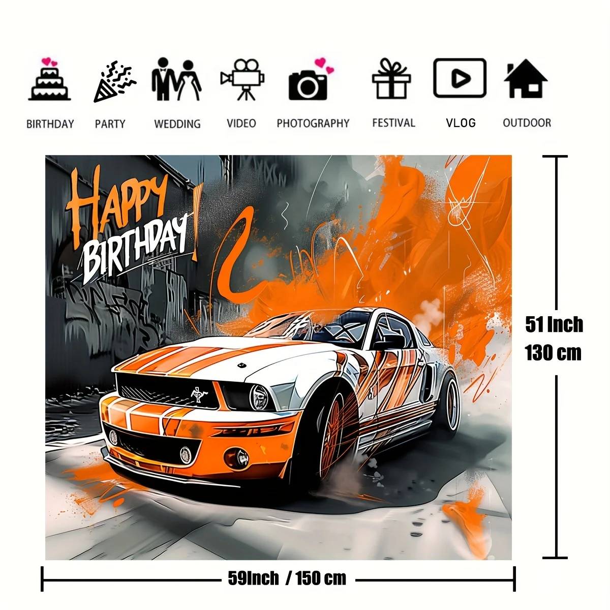 FT 레이싱 레드 생일 축하 배경 사진 소품, 폴리에스테르 직물 장식 천, 파티 홈 장식 용품
