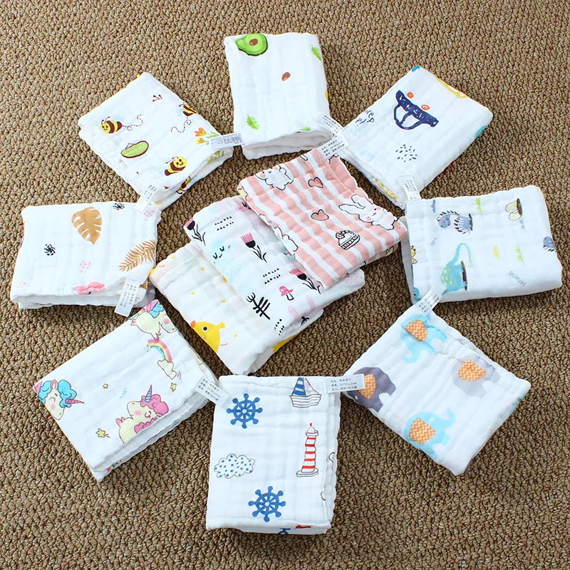 1pc New Soft Cotton Muslin Baby Bibs Cute Cartoon 6-layers Gauze Newborn Burp Cloth Square Handkerchief Feeding Bib 30x30cm