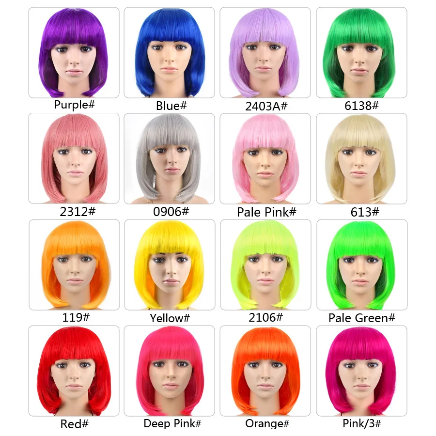 

23 color anime colorful bobo Anime head with fringe wig dance party performance head set cosplay lolita bob wig cosplay