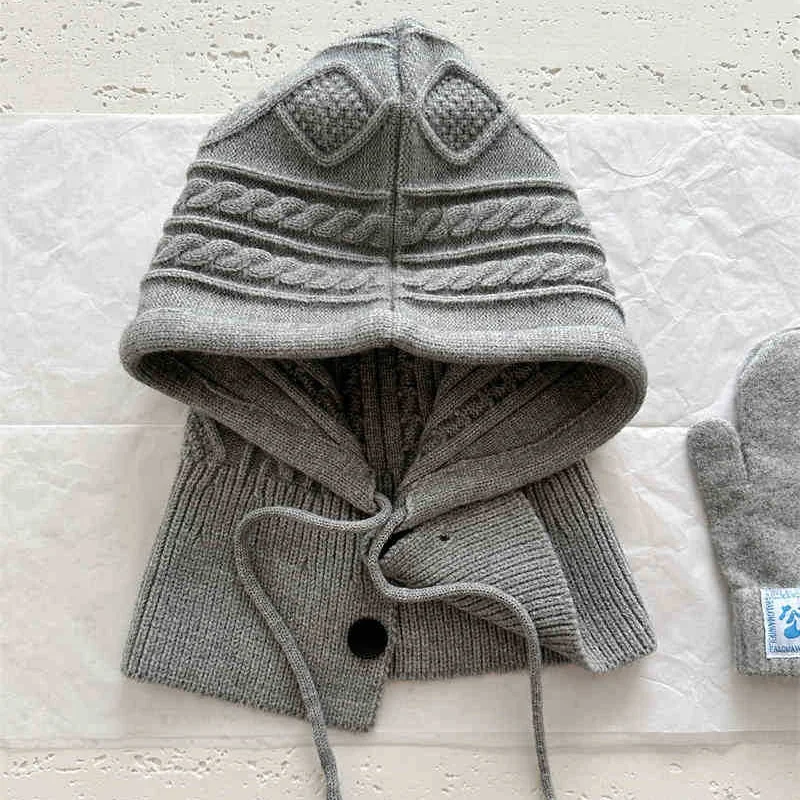Knitted Balaclava Hat Winter Warm Thicken Imitation Cashmere Scarf Set Shawl Pullover Hat Accessories For Women Girl 3
