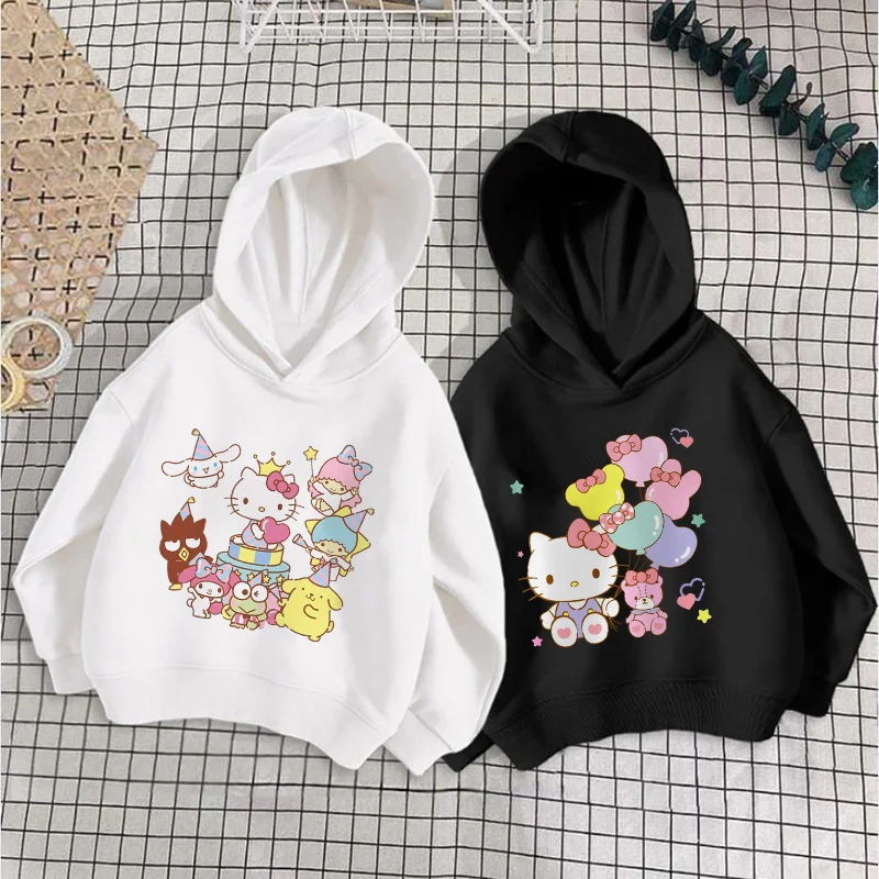Hello Kitty Children's Hoodies Sweatshirt Kawaii Sanrio Pullover Fashion Anime Cartoons Casual Clothes Girls Boy Kids Warm Tops