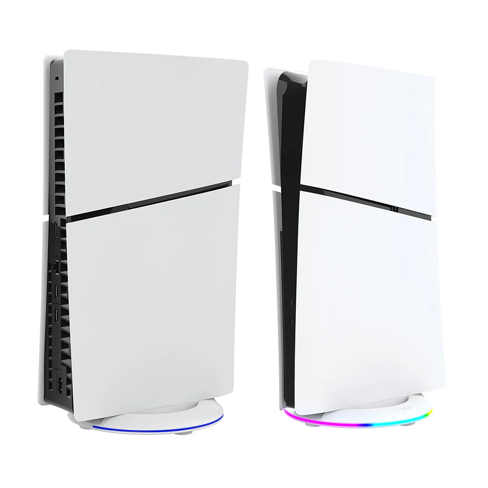 RGB 수직 스탠드 안정적인 LED 베이스 게임 스탠드 콘솔 마운트 독, PS5 슬림 콘솔용, PS5 슬림 디스크 및 디지털 버전