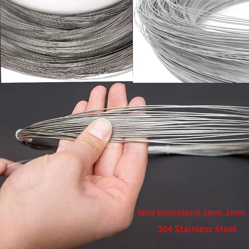 Stainless Steel Wire 304 Stainless Steel Diameter 0.1-2.0mm Length 1m/3m/5m/10m Single Bright Rustproof Handmade DIY