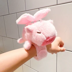 Adorable Capybara Plush Slap Bracelet with Turtle Backpack & Interactive Pull Tail Toy Charm (Capybara - pink)
