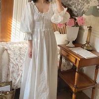 100% Pure Cotton Women Nightgown Embroidery Beautiful Vintage Nightdress Long White Palace Retro Princess Sleepwear Lounge Robe - Image 2