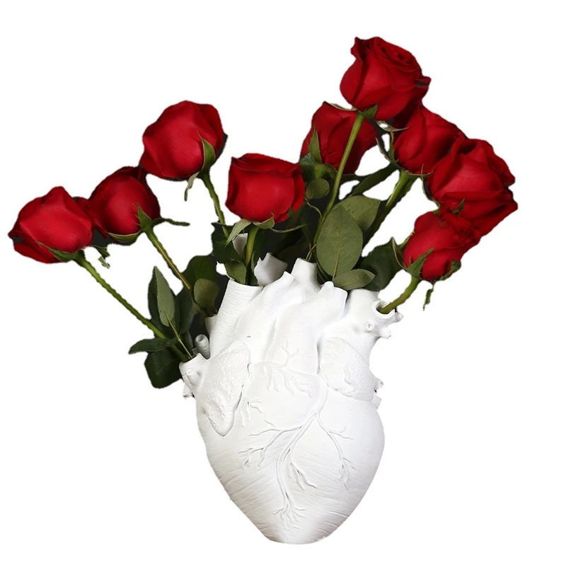 Anatomical Heart Shape Flower Vase Resin Valentine Gift Containrs Sculpture Desktop Plant Pot Home Decor Table Ornament Modern 5