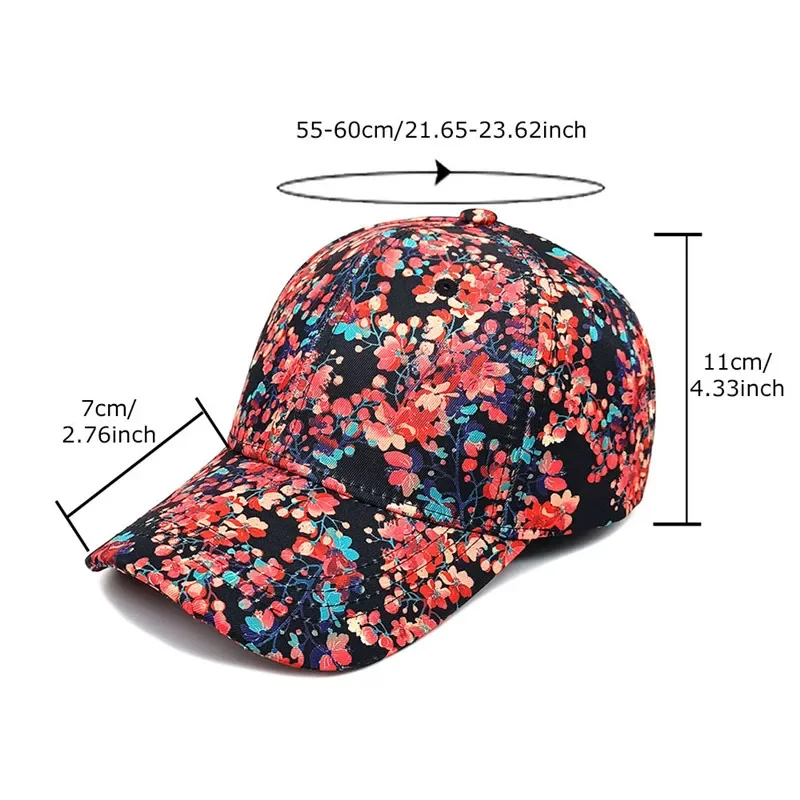 Four Seasons Polyester Flower Print Casquette Baseball Cap Adjustable Outdoor Snapback Hats for Women 28 5
