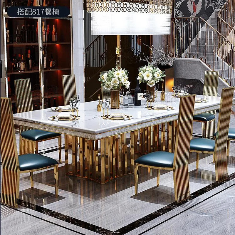 Rock plate dining table light luxury modern household rectangular Nordic simple Italian marble