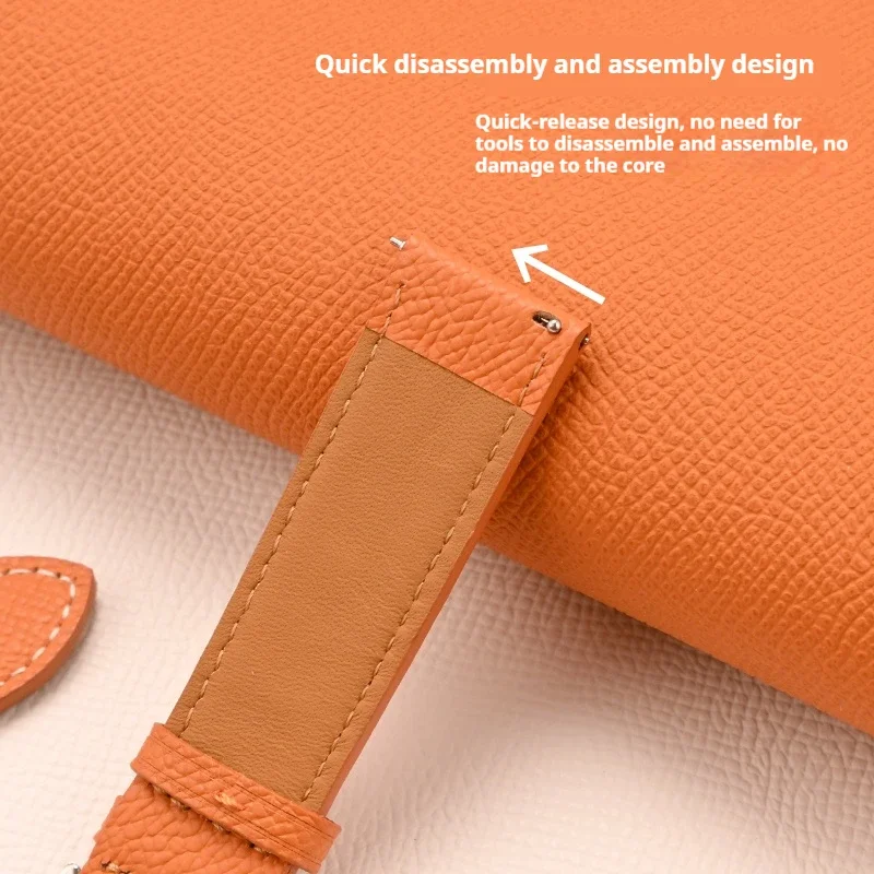 Luxurious Genuine Leather Strap in Orange Green - Retro Cowhide Quick Release Watch Band Belt