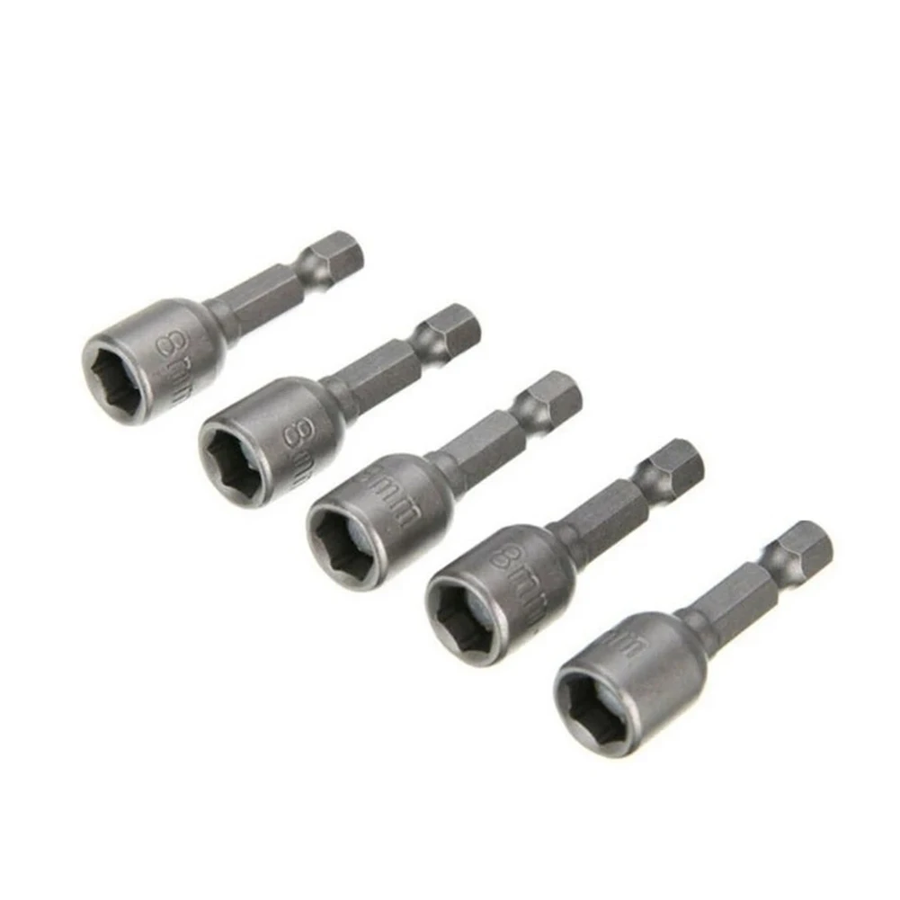 

5pcs 8mm Magnetic Nut Driver Set Chrome 1/4 Hex Socket Adapter Drill Bit Length 42mm Power Tool Replacement Accessories