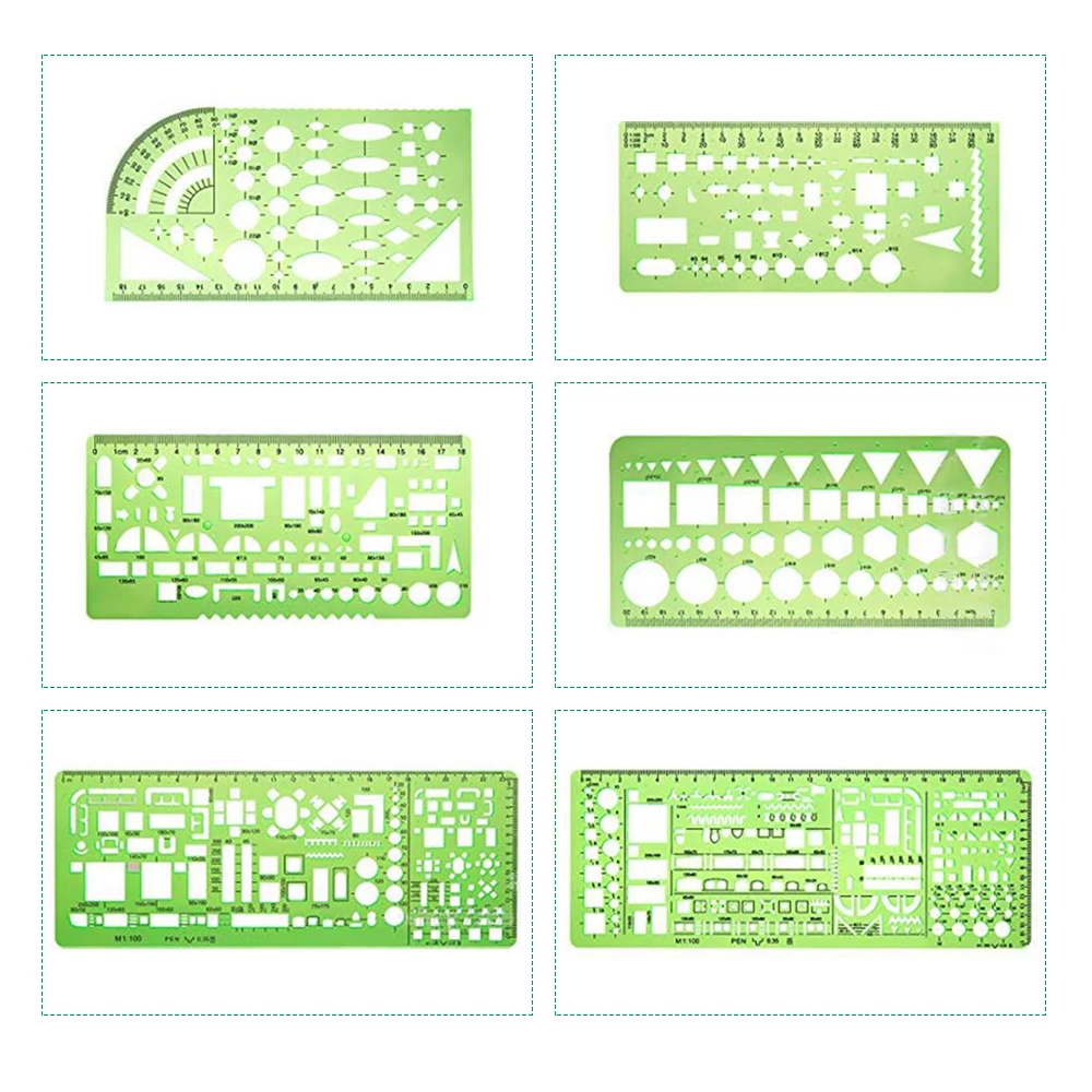 6 PCS Drawing Templates Building Formwork Geometric Design Office Furniture Drawing Measuring Template Ruler for School Office