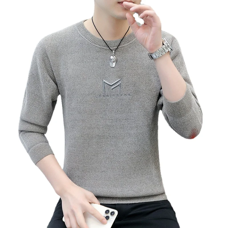 Autumn and winter fluffy warm loose round neck pullover men's casual all-match knitted base shirt