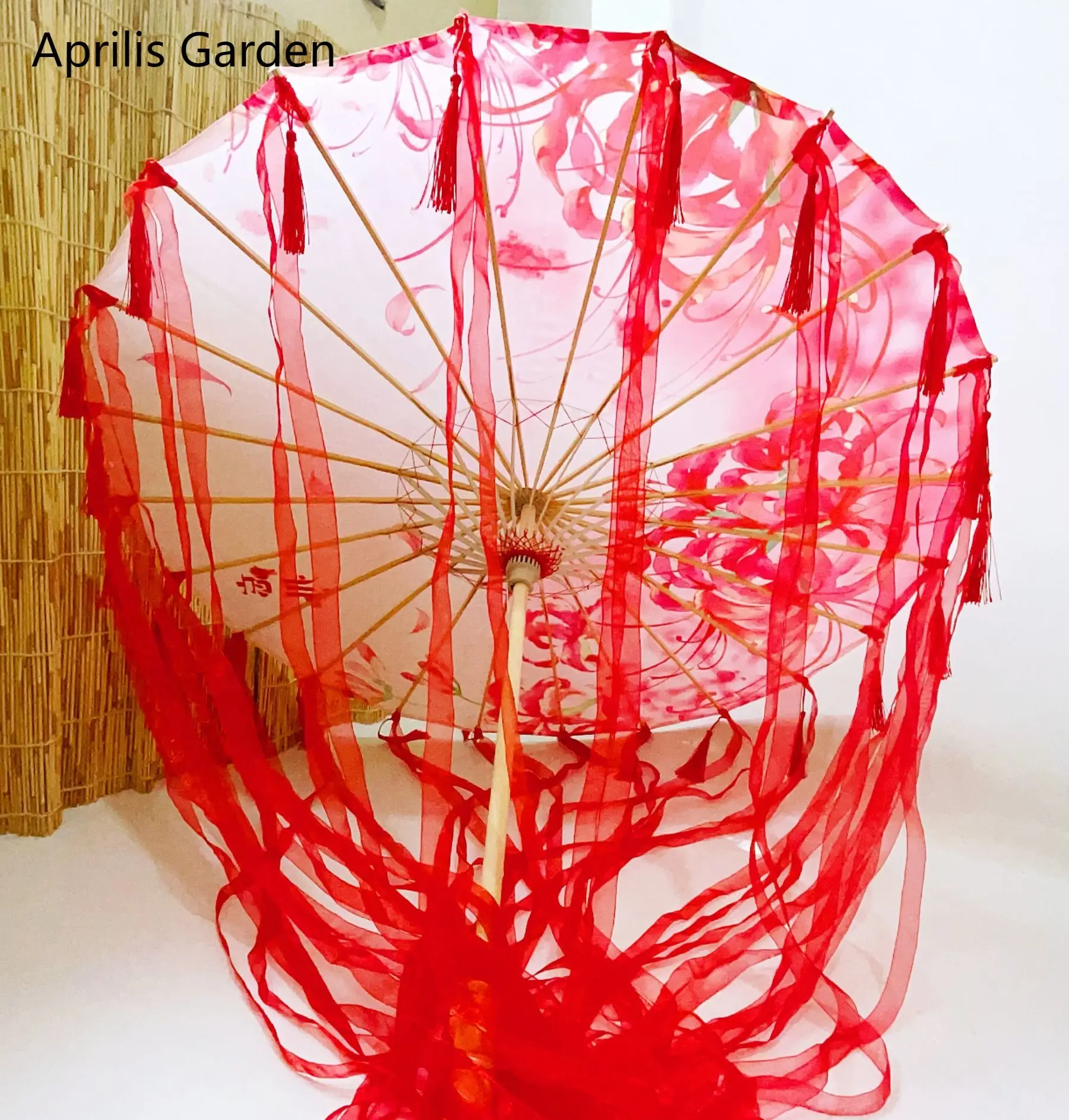 82cm Red Flower Ancient Oil Paper Umbrella Rainproof Chinese