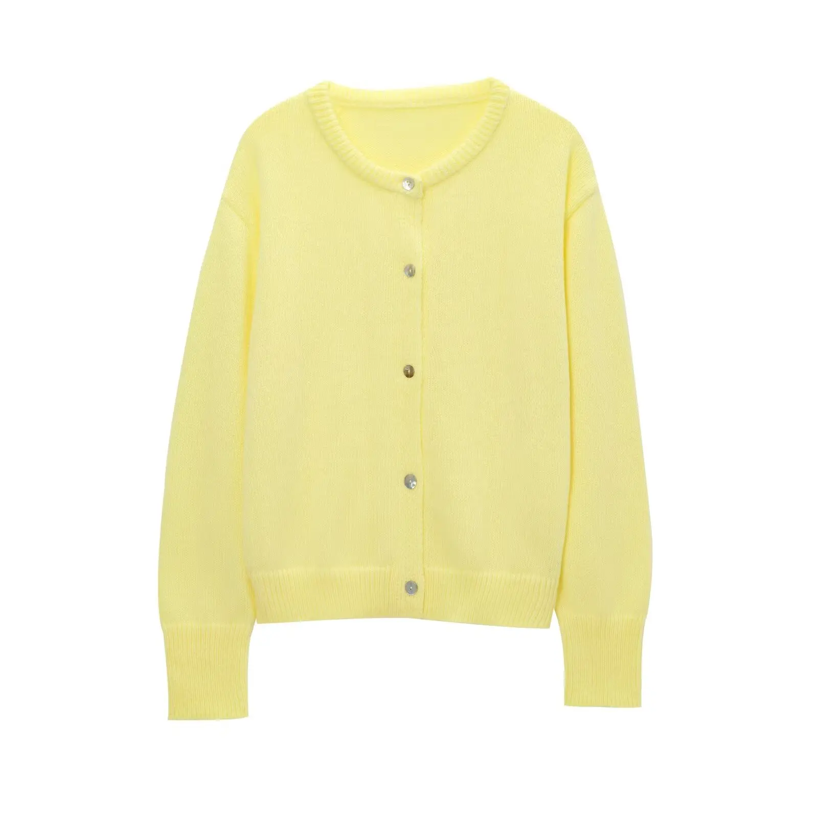 thumbnail image 1 of HH TRAF Chaqueta de punto de calle de manga larga con botones y cuello redondo elegante para mujer de otoño, 1 of 5