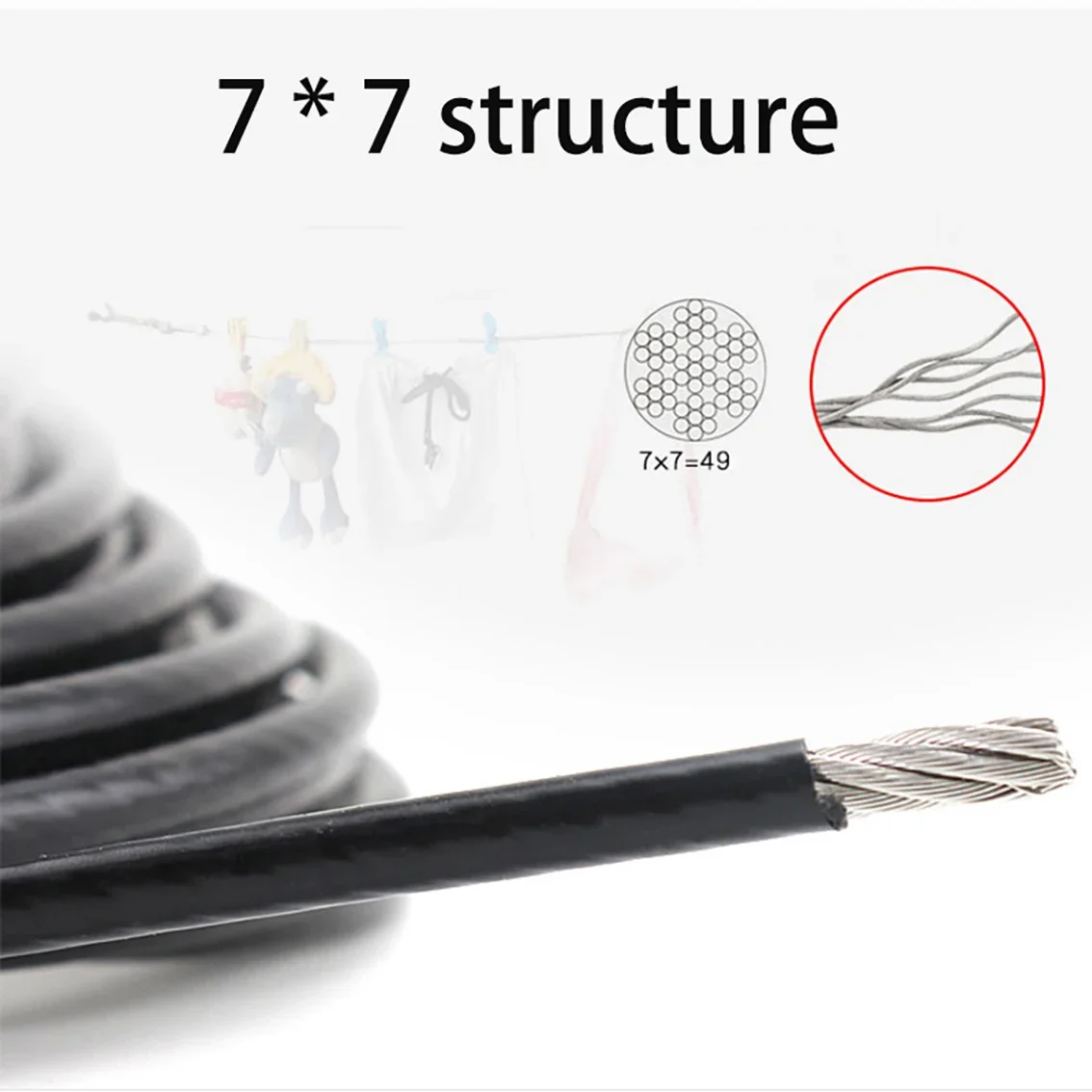 304 Stainless Steel Black PVC Coated Wire Rope After Coating Dia 1mm-2mm 10/20 Meters 7*7 Structure Soft Wirerope Steel Wire stainless steel wire rope,stainless steel cable rope,stainless steel soft wire