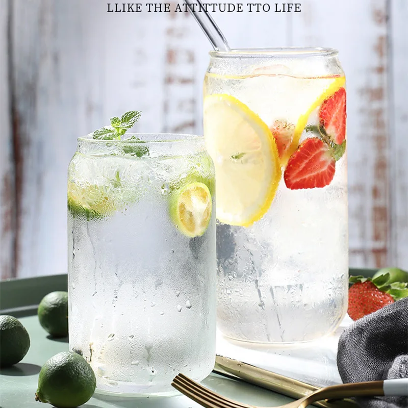 

Transparent Glass Cup 550ml Cans Juice Milk Mug With Lid and Straw Bubble Tea Cup Beer Can Coffee Cup Wine Cola Drinkware Mug