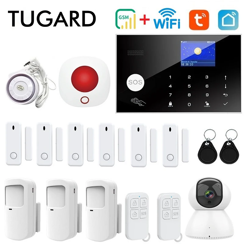 Система охранной сигнализации TUGARD, GSM, Wi-Fi, беспроводная Противоугонная сигнализация для умного дома Tuya, 433 МГц раздельная дверная и оконная сигнализация беспроводная стандартная противоугонная система охранной сигнализации с магнитным датчиком