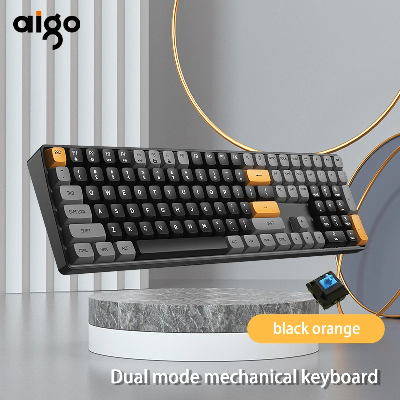 AIGO tastiera meccanica da gioco A108B, connessione wireless 2.4G e cablata USB Type C con interruttori gialli 110 tasti hot swap ricaricabile per gamer