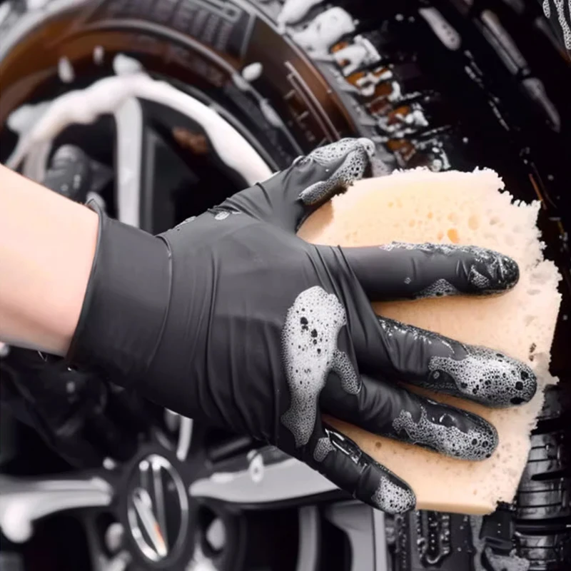 Disposable composite nitrile gloves PVC nitrile synthetic black high elasticity household car cleaning protective gloves