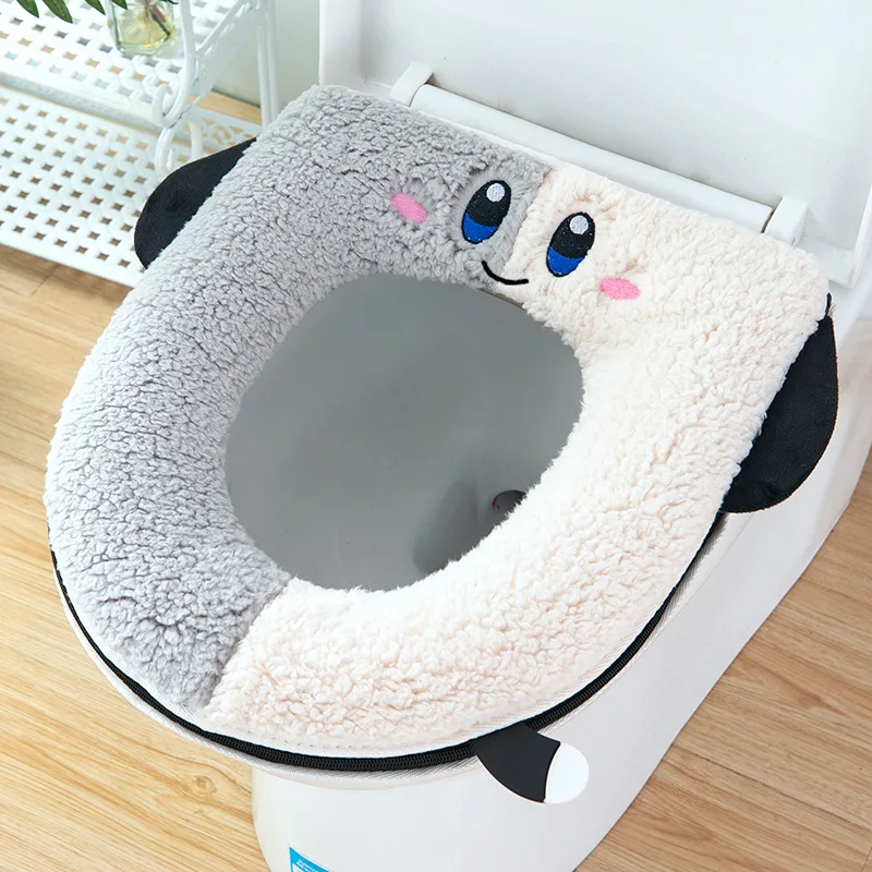 Bathroom toilet seat cover soft winter warm plush cushion O-shaped washable toilet lid cushion household supplies 36cm &times; 43cm