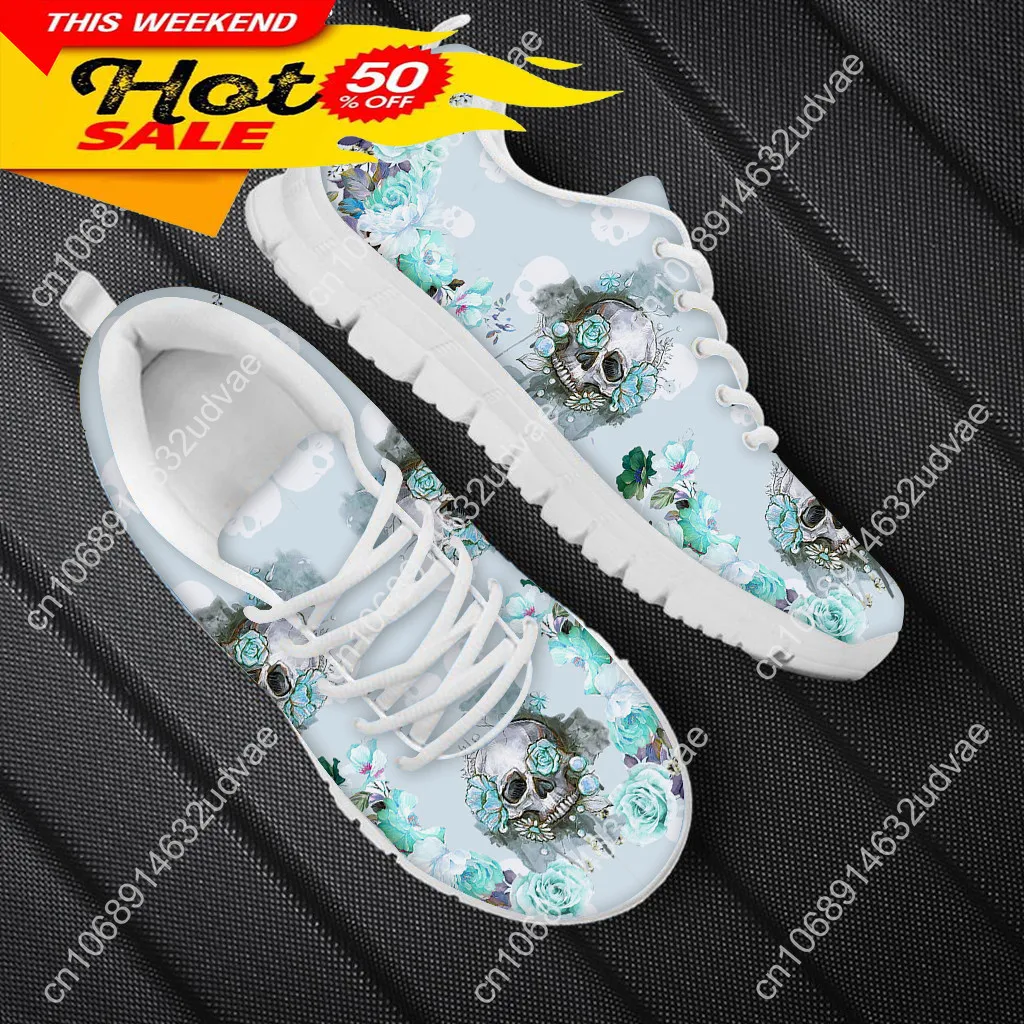 Spring Leisure Sneakers For Ladies Sugar Skull Pattern Gothic Flats Lace Up Shoes Comfort Air Mesh Footwear Zapatos