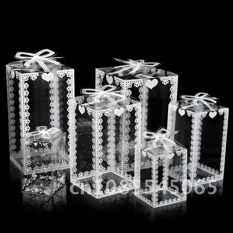 

50pcs Transparent Box Wedding/Christmas Favor Cake Packaging Chocolate Candy Dragee iPhone Gift Event New Clear PVC Box Packing