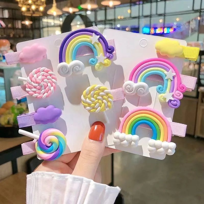New Rainbow Cartoon Hair Clip Lollipop One Line Clip Hair Clip Cute Cloud bangs ClipHair Accessory